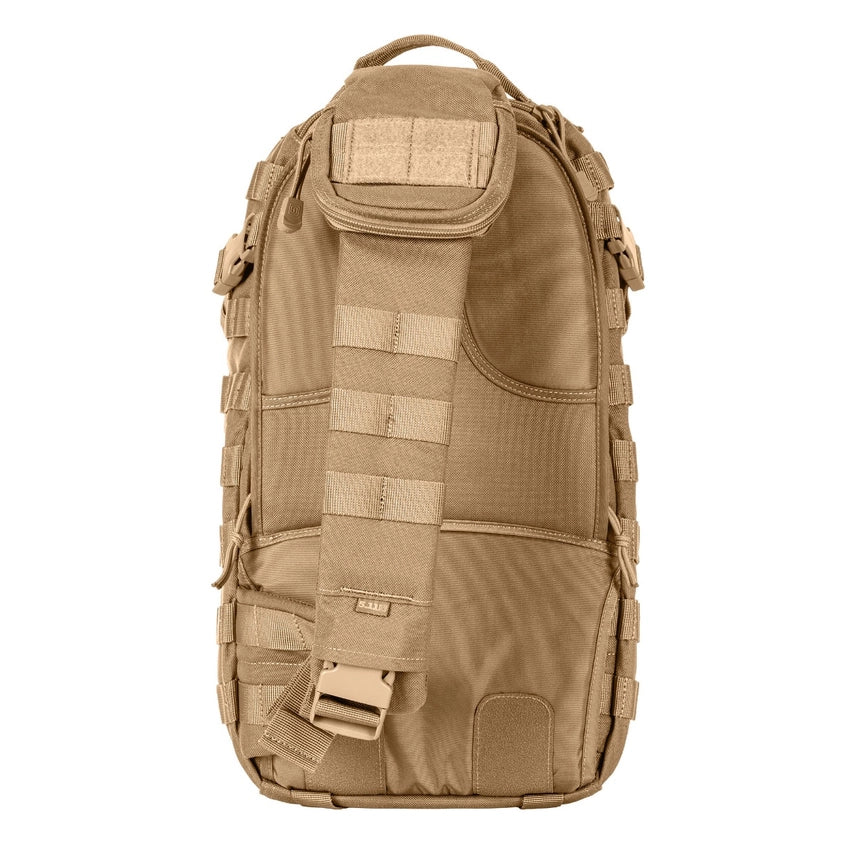 5.11 Tactical Rush Moab™ 10 Sling Pack 18L (56964) | The Fire Center | The Fire Store | Store | FREE SHIPPING | Part of the Rush Backpack series, the MOAB 10 is fully ambidextrous, high-performance sling pack loaded with tactical CCW utility. DIMENSIONS Main Compartment - 18.25" H x 9" L x 7.25" DFront pocket - 12.5” H x 8” L x 2” DTotal Capacity - 1,093cubic inch / 18-literWeight - 2.6 lbs