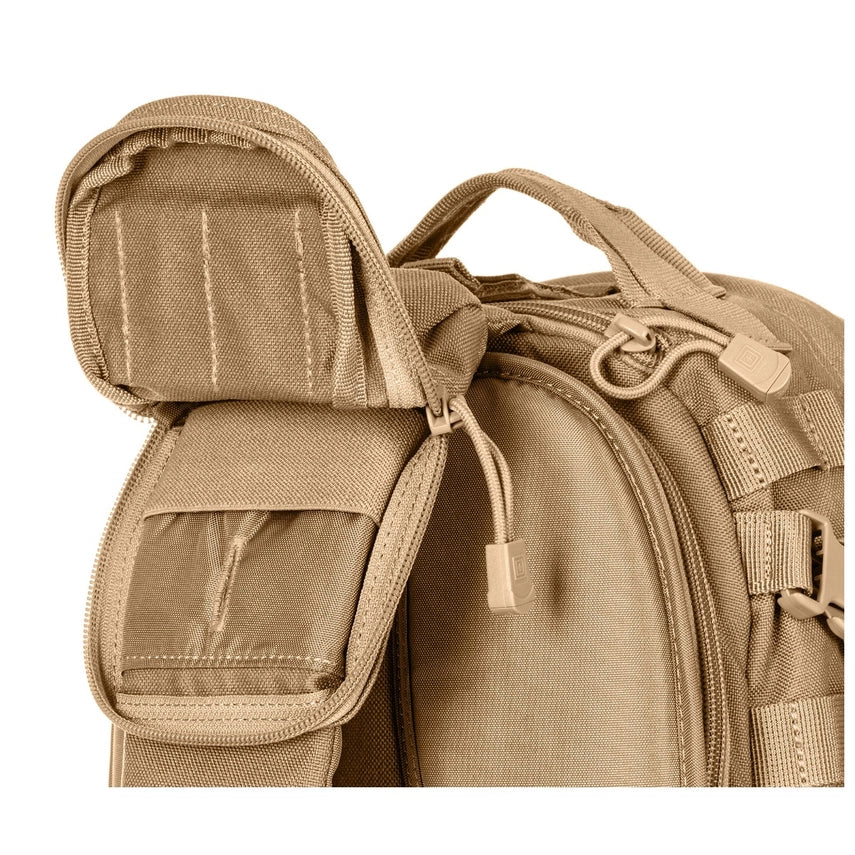 5.11 Tactical Rush Moab™ 10 Sling Pack 18L (56964) | The Fire Center | The Fire Store | Store | FREE SHIPPING | Part of the Rush Backpack series, the MOAB 10 is fully ambidextrous, high-performance sling pack loaded with tactical CCW utility. DIMENSIONS Main Compartment - 18.25" H x 9" L x 7.25" DFront pocket - 12.5” H x 8” L x 2” DTotal Capacity - 1,093cubic inch / 18-literWeight - 2.6 lbs