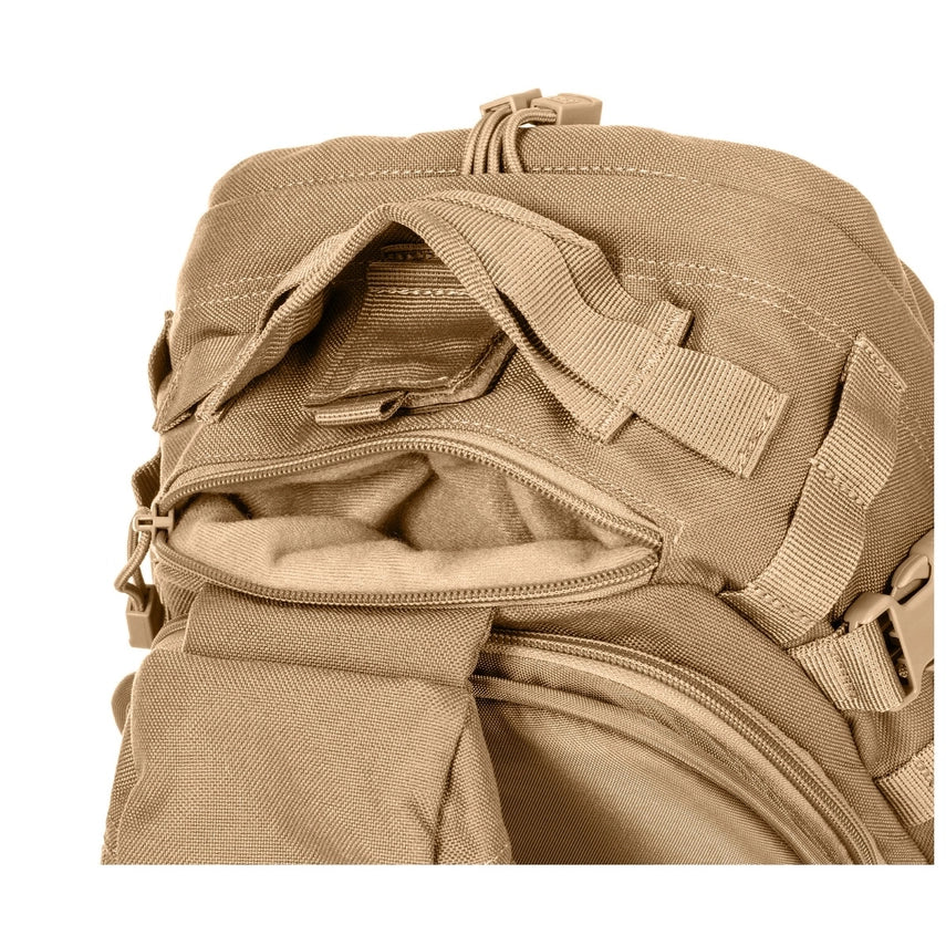 5.11 Tactical Rush Moab™ 10 Sling Pack 18L (56964) | The Fire Center | The Fire Store | Store | FREE SHIPPING | Part of the Rush Backpack series, the MOAB 10 is fully ambidextrous, high-performance sling pack loaded with tactical CCW utility. DIMENSIONS Main Compartment - 18.25" H x 9" L x 7.25" DFront pocket - 12.5” H x 8” L x 2” DTotal Capacity - 1,093cubic inch / 18-literWeight - 2.6 lbs