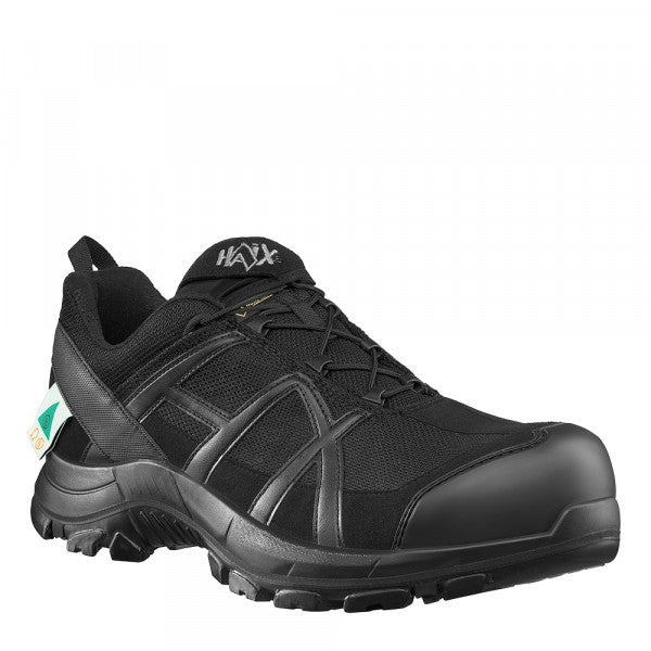 HAIX Black Eagle Safety 42.1 Low (610013) | FREE SHIPPING | Are you wanting a safety toe shoe, but just aren’t interested in a heavy duty safety boot? The new all black HAIX® Black Eagle® Safety 42.1 Low safety shoe is our lightest and most flexible shoe yet. Featuring an updated modern design in black with black design elements, so you can be stylish