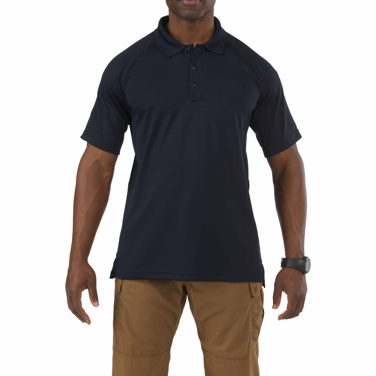 5.11 Tactical Performance Short Sleeve Polo (71049) | The Fire Center | Fuego Fire Center | Firefighter Gear | Made of jersey-knit 100% polyester fabric, the Performance Polo is wrinkle and shrink-resistant, snag-resistant, anti-odor, and has a stay-flat, no-roll collar