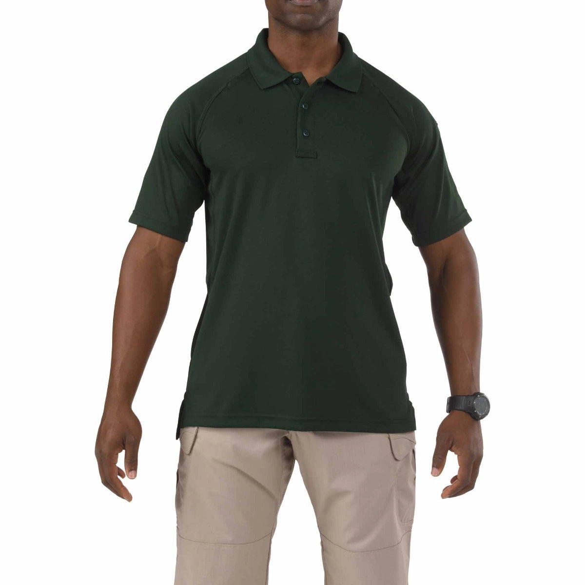 5.11 Tactical Performance Short Sleeve Polo (71049) | The Fire Center | Fuego Fire Center | Firefighter Gear | Made of jersey-knit 100% polyester fabric, the Performance Polo is wrinkle and shrink-resistant, snag-resistant, anti-odor, and has a stay-flat, no-roll collar