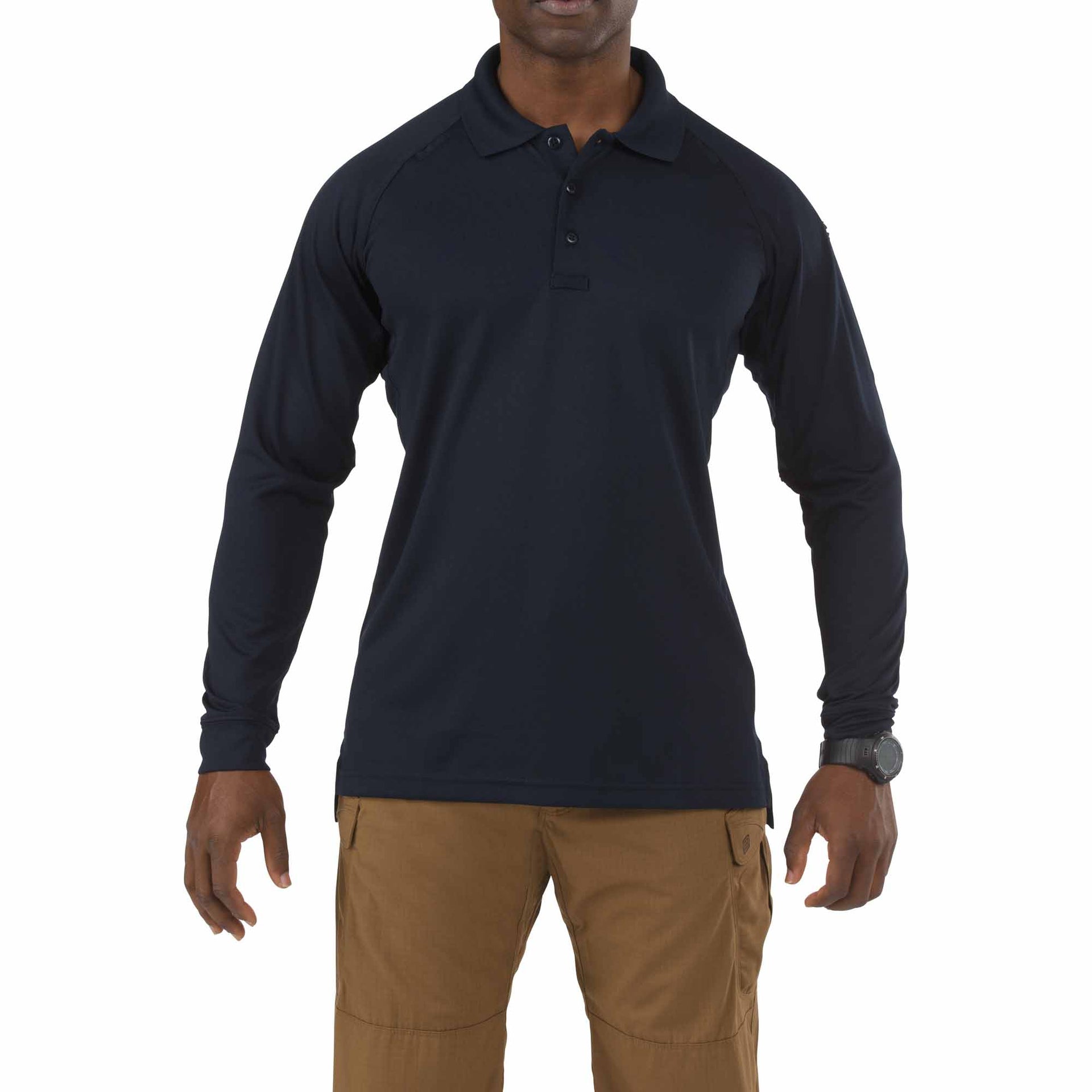 5.11 Tactical Performance Long Sleeve Polo (72049) | The Fire Center | Fuego Fire Center | Firefighter Gear | Made of jersey-knit 100% polyester fabric, the Performance Polo is wrinkle and shrink-resistant, snag-resistant, anti-odor, and has a stay-flat, no-roll collar. 