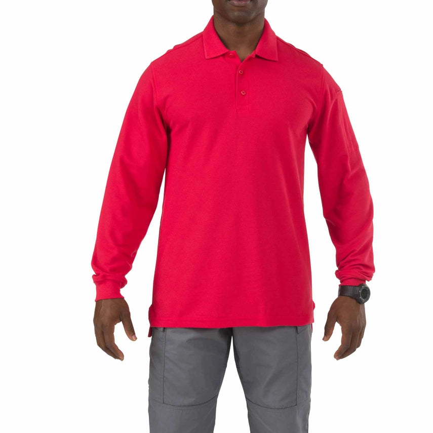 5.11 Tactical Utility Long Sleeve Polo (72057) | The Fire Center | The Fire Store | Store | FREE SHIPPING | Engineered for superior wearability and versatility across a wide spectrum of job environments, the Long Sleeve Utility Polo provides the same crisp, clean appearance as our traditional Professional Polo, while integrated side vents provide greatly increased air flow to keep you cool and collected