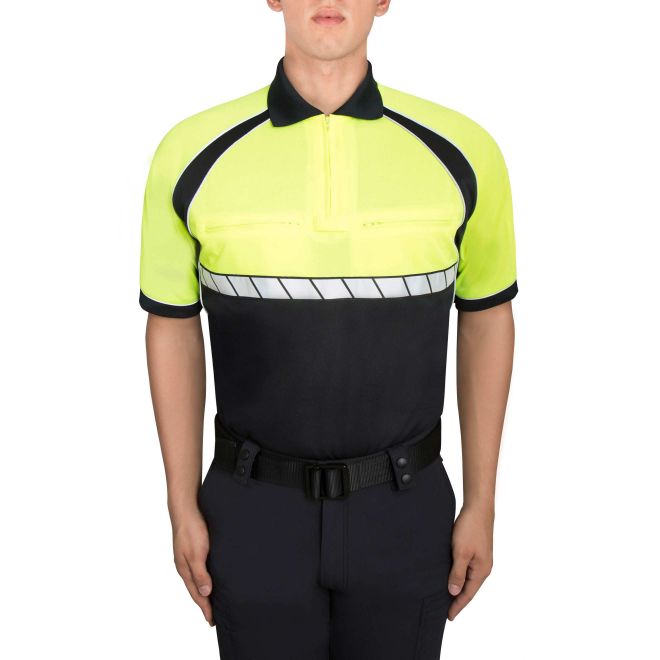 Blauer Colorblock Performance Polo 8133 front view with reflective piping | The Fire Center | Fuego Fire Center |