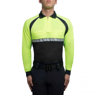 Blauer Long Sleeve Colorblock Performance Polo Shirt (8143) | The Fire Center | Fuego Fire Center | Store | FIREFIGHTER GEAR |  A quick dry performance long sleeve polo shirt with a colorblock design for high visibility makes your job safer and more comfortable.