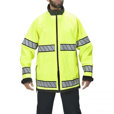 Blauer Techlite Reversible Short Rain Jacket (9791) | The Fire Center | Fuego Fire Center | Store | FIREFIGHTER GEAR | FREE SHIPPING | With Blauer's new WaterBlock technology, which gives you a custom seal at the neck and wrists to keep water out, our Techlite Reversible Short Rain Jacket is the ultimate protection against wet weather.