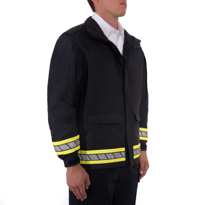 Blauer B.Dry Response Parka (9848) | The Fire Center | Fuego Fire Center | Store | FIREFIGHTER GEAR | FREE SHIPPING | Standard triple trim reflective and a pathogen-resistant liner compliant with ASTM F 1671 standards make the Response Parka protection in every sense of the word. Lightweight, flexible design creates the perfect combination of comfort and protection.