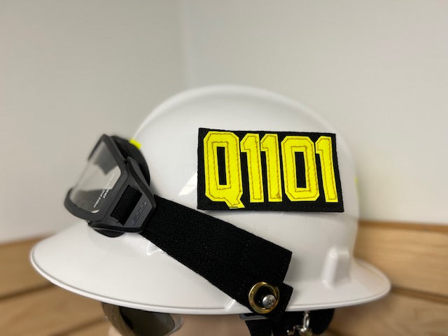 Personalized Helmet & Company ID Tags (set of 2) | The Fire Store | Fuego Fire Center | Firefighter Gear | Personalized Name Panels | Whether you want accountability or company identification; try our Hemet & Company ID Tags.  Price includes a set of two. Set the loop side on the helmet with contact glue and set the hook side with the letters on top and you have a great company ID.