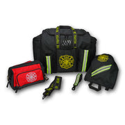 Lightning X LXFB20 bundle) | The Fire Center | Fuego Fire Center | FIREFIGHTER GEAR | must-have for shift firemen. Features our FB20 premium padded step-in turnout gear bag with front operations pockets, a lined SCBA mask/facepiece bag, a wide mouth toiletry bag, a heavy-duty reflective glove holder, and a reflective shoulder strap for the turnout bag with “FIREFIGHTER”