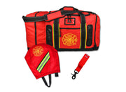 Lightning X Turnout Gear Bag Package (LXFB45-PKG)| The Fire Center | Fuego Fire Center | Store | FIREFIGHTER GEAR | FREE SHIPPING | This firefighter bundle is a great starter kit, and the savings are even better over buying each item separately. Kit includes our FB45 step-in turnout gear bag with Quad-Vent technology, separate helmet compartment and padded shoulder strap.