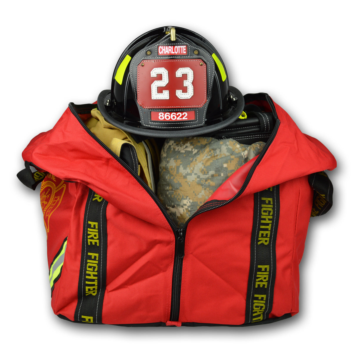 Lightning X Compact Boot Style Firefighter Turnout Gear Bag (LXFB70) | The Fire Center | Fuego Fire Center | Store | FIREFIGHTER GEAR | FREE SHIPPING | Sometimes simplicity is the best solution. The FB70 is a workhorse turnout bag without all the unnecessary bells and whistles. Simply put – it gets the job done. The FB70 is a center “clam shell” opening step-in style gear bag that stores turnout gear and boots in a ready-to-go state. 