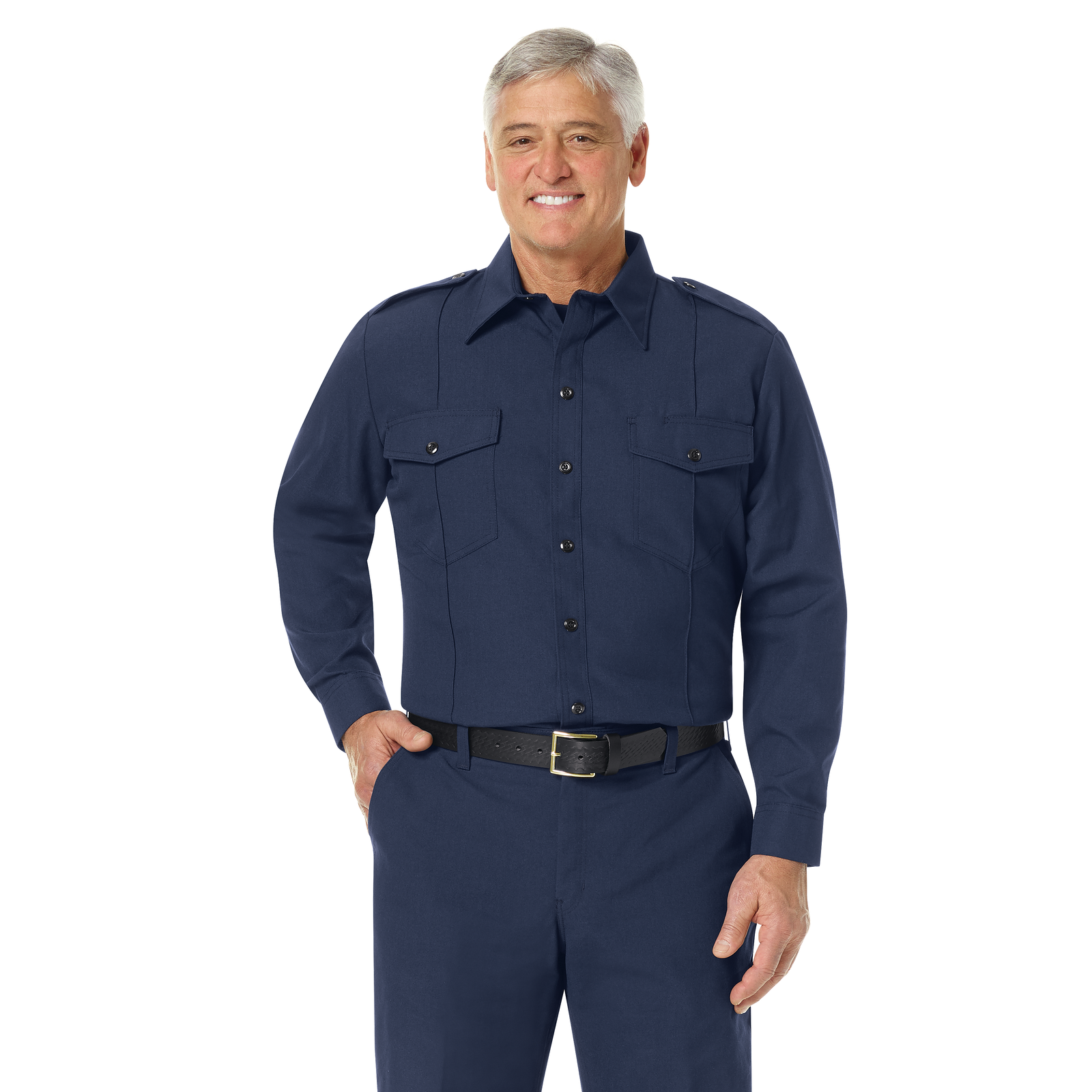 Workrite Men's Classic Long Sleeve Fire Chief Shirt (FSC4) | The Fire Center | Fuego Fire Center | Store | FIREFIGHTER GEAR | FREE SHIPPING | Made with durable, flame-resistant Nomex® IIIA fabric and autoclaved with our proprietary PerfectPress® process to give you a professional appearance that lasts. Lined, banded collars support collar brass. Double-needle stitching reinforces front placket. 