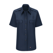 Workrite Women's Short Sleeve Classic Fire Chief Shirt (FSC3) | The Fire Center | Fuego Fire Center | Store | FIREFIGHTER GEAR | FREE SHIPPING | This short sleeve button front women's fire chief shirt has a badge tab with metal eyelets and decorative epaulets. This classic silhouette features a double-needle topstitching on the front placket and spade chest pockets and flaps with hook-and-loop closures for secure storage.