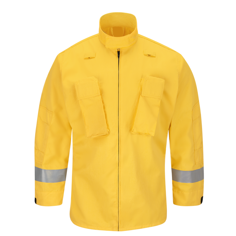 Our Wildland jackets reflect everything you need from your gear when it’s go-time. 3M™ Scotchlite™ Reflective Material on the sleeves. 3" stand-up collar to interface with helmet shroud. Hassle-free, hoo-kand-loop pocket flap closures and adjustable cuffs. Bi-swing back for increased ease of movement. Two microphone clips on shoulders (left and right). Reinforced, articulated elbows hold up under the toughest conditions. Regular fit. Two bellowed radio chest pockets with hook-and-loop closures.