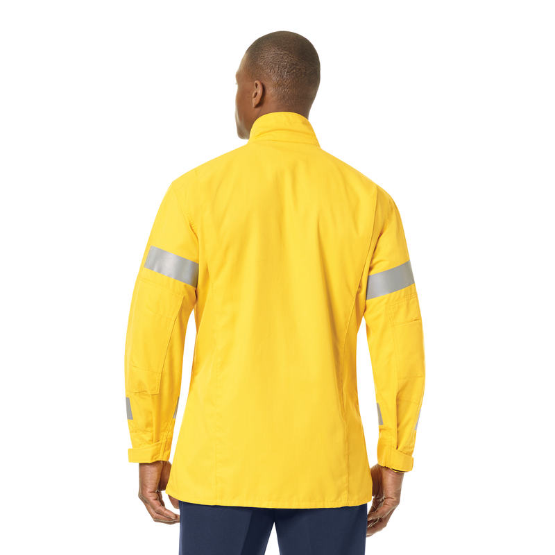 Our Wildland jackets reflect everything you need from your gear when it’s go-time. 3M™ Scotchlite™ Reflective Material on the sleeves. 3" stand-up collar to interface with helmet shroud. Hassle-free, hoo-kand-loop pocket flap closures and adjustable cuffs. Bi-swing back for increased ease of movement. Two microphone clips on shoulders (left and right). Reinforced, articulated elbows hold up under the toughest conditions. Regular fit. Two bellowed radio chest pockets with hook-and-loop closures.