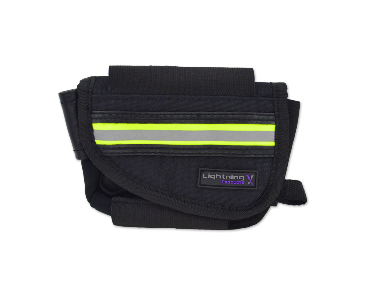 Lightning X Quick Access Hip Pouch (LXMB5-HP) | The Fire Center | The Fire Store | Store | FREE SHIPPING | The LXMB5-HP Essential EMT Hip/Belt Pouch is made of nylon, leather and neoprene with lime yellow/silver reflective trim. It’s made to hold essential items such as trauma sheers, penlight, bandages, flashlight, pocket knife, bandage sheers and a special dispenser compartment for two pairs of medical
